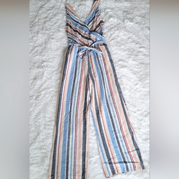 Indigo Rein Linen V-Neck Sleeveless Wide Leg Jumpsuit Size Large - Picture 2 of 16